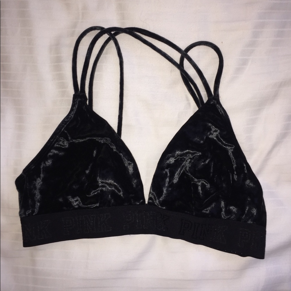 VS Pink Black Velvet Bralette